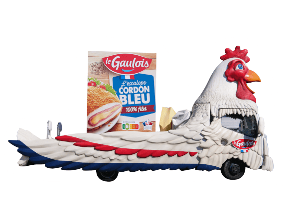 Char "La cocotte panée"avec le packaging du cordon bleu de poulet Le Gaulois