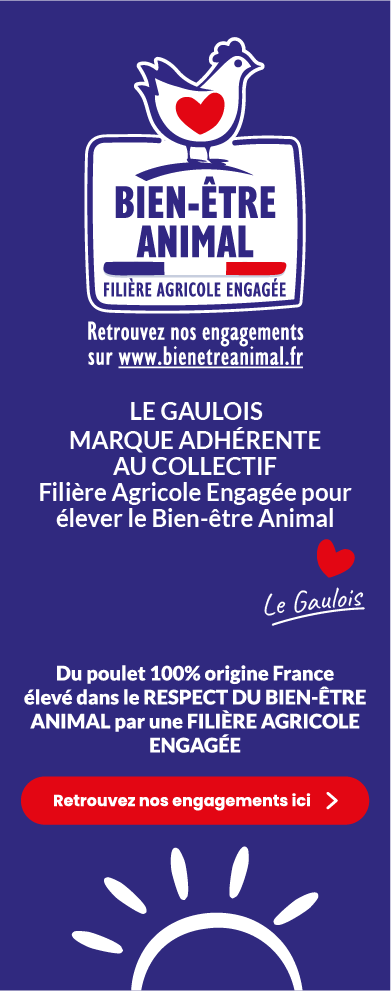 Marque adhérente au collectif Filière Agricole Engagée pour le Bien-être Animal. Découvrez nos engagements pour un poulet origine France élevé dans le respect du bien-être animal.