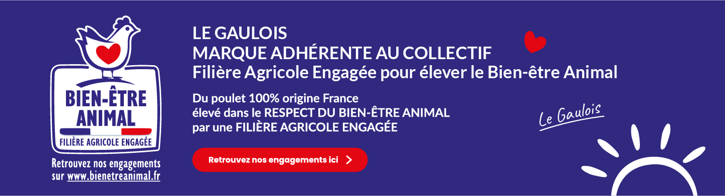 Marque adhérente au collectif Filière Agricole Engagée pour le Bien-être Animal. Découvrez nos engagements pour un poulet origine France élevé dans le respect du bien-être animal.
