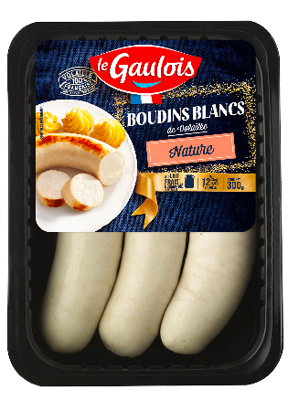 Packaging des boudins de volaille nature Le Gaulois Visuel pack des boudins de volaille nature Le Gaulois