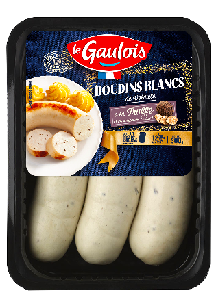 Packaging des boudins de volaille à la truffe Le Gaulois Visuel pack des boudins blancs de volaille à la truffe Le Gaulois