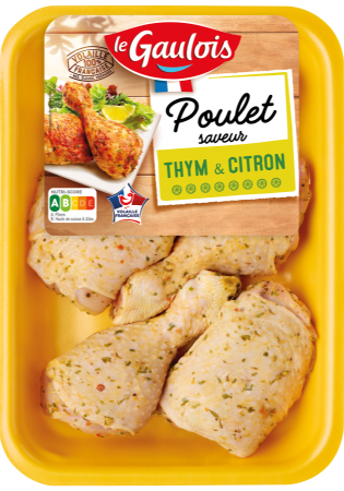 Packaging des cuisses de poulet saveur Thym & Citron Le Gaulois Visuel pack des cuisses de poulet saveur Thym & Citron Le Gaulois