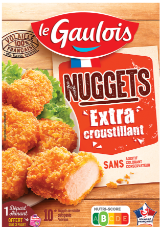 Packaging des nuggets extra croustillants Le Gaulois Visuel pack des nuggets de poulet extra croustillants Le Gaulois