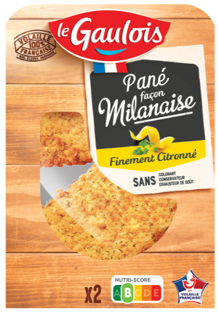 Packaging des panés façon milanaise citronné Le Gaulois Visuel pack des panés façon milanaise finement citronné Le Gaulois