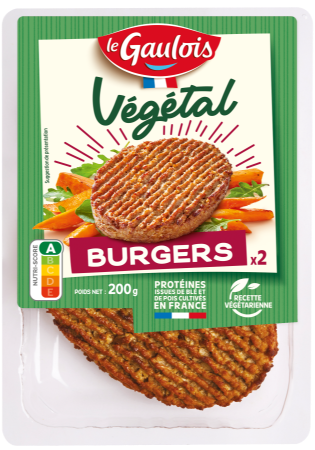 Packaging des burgers Le Gaulois Végétal Visuel pack des burgers Le Gaulois Végétal
