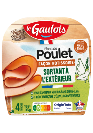 Visuel pack du blanc de poulet 100% filet façon rôtissoire Sortant à l'Extérieur Le Gaulois