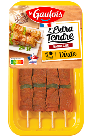 Visuel pack des brochettes de dinde extra tendre saveur barbecue Le Gaulois