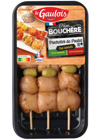 Visuel pack des brochettes façon bouchère de poulet au curry doux Le Gaulois