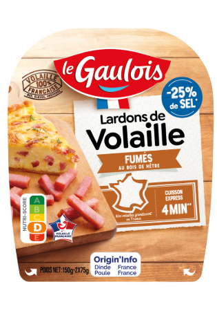 Visuel pack des lardons de volaille fumés au bois de hêtre Le Gaulois