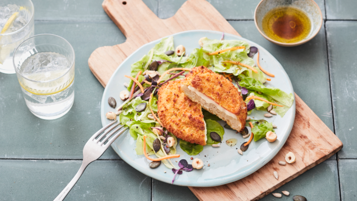 Visuel recette d'un cordon végétal accompagné de sa salade avec des carottes et des graines