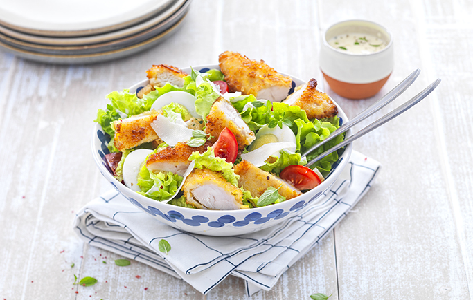 Salade Caesar aux Crousty Chicken Long Filet’s